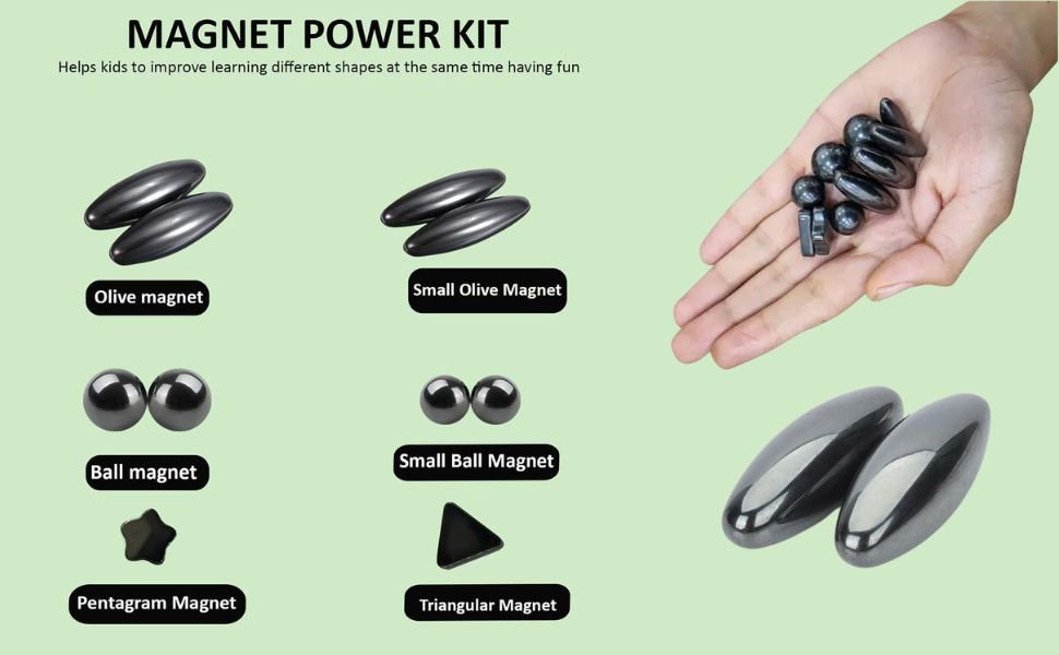 10-in-1 Magnet Kit: Stress Relief, Educational Science, Creative Crafting & Teamwork Skill Building with Magnetic Balls, Bars, Rings, Threads, and Car Magnets. - Flymaster Shop