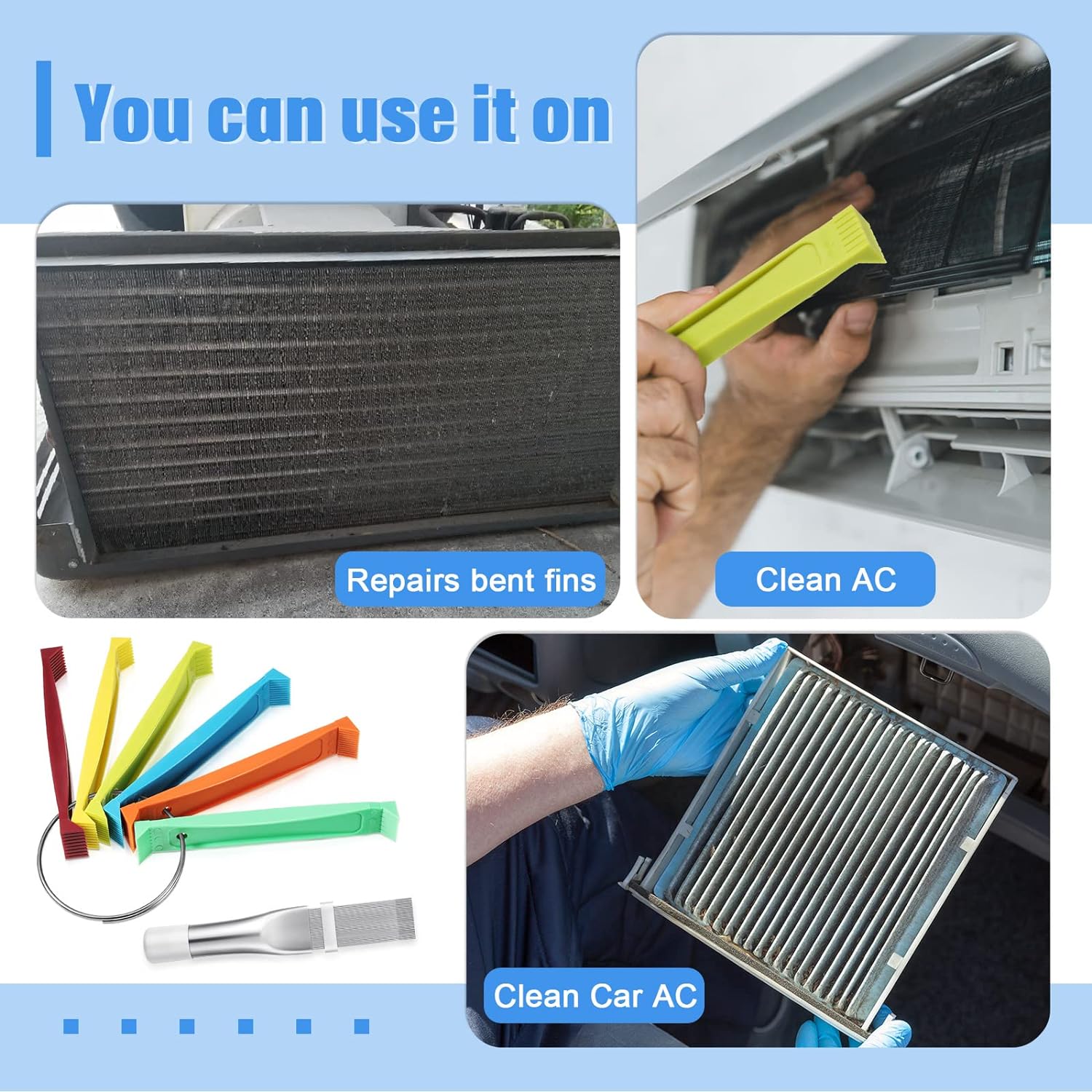 2-Piece Fin Comb Set – AC Condenser Coil Straightener Tool Kit for Radiator & Evaporator Cleaning (FCR6 + Stainless Steel) - Flymaster Shop
