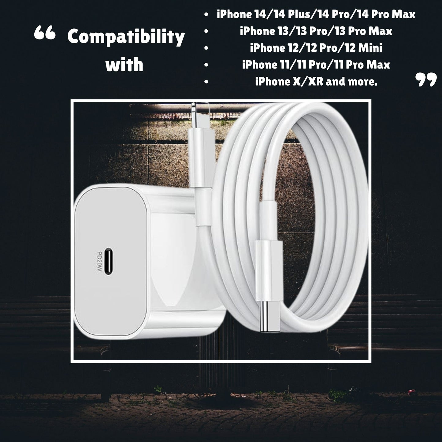 20W MFi-Certified Fast Charger & Cable for iPhone 14/13/12/11/X/XR Series – White - Flymaster Shop