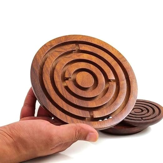 4" Handcrafted Wooden Labyrinth Maze Puzzle Game - Ball in a Maze Toy for Kids, Boys & Girls - Fun Indoor Brain Teaser, Skill-Building Puzzle Gift for All Ages. - Flymaster Shop