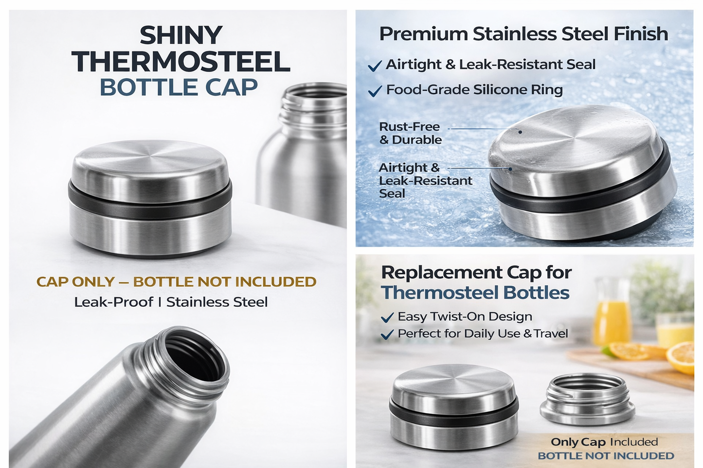 Shiny Thermosteel Stainless Steel Bottle Cap – Replacement Lid (Cap Only)