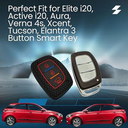 Black Silicone Key Cover for Hyundai 3-Button Smart Keys – Elite i20, Verna 4S, Aura, Xcent, Elantra | With Mini Keyring - Flymaster Shop