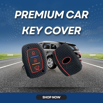 Black Silicone Key Cover for Hyundai 3-Button Smart Keys – Elite i20, Verna 4S, Aura, Xcent, Elantra | With Mini Keyring - Flymaster Shop