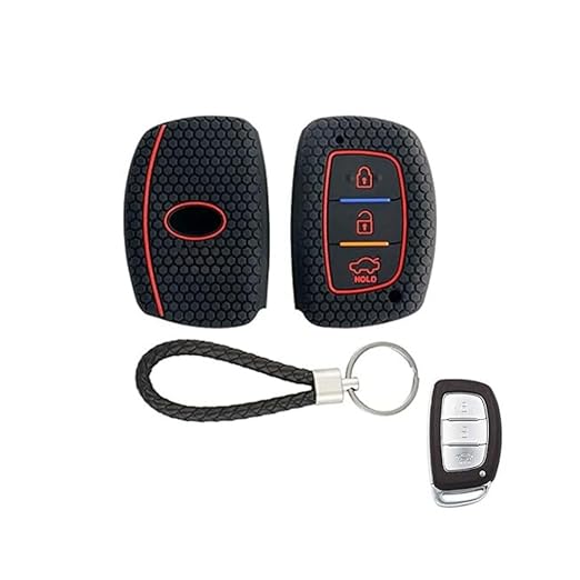 Black Silicone Key Cover for Hyundai 3-Button Smart Keys – Elite i20, Verna 4S, Aura, Xcent, Elantra | With Mini Keyring - Flymaster Shop