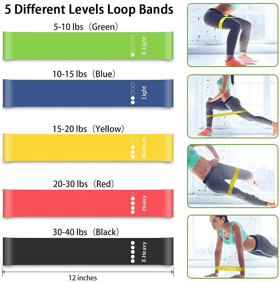 Device Resistance Loop Exercise Bands for Squats, HIPS, Legs, Butt, Glutes and Heavy Workouts Physical Therapy, Rehab, Stretching, Home Fitness (Set of 5)(Material: Natural Latex) - Flymaster Shop