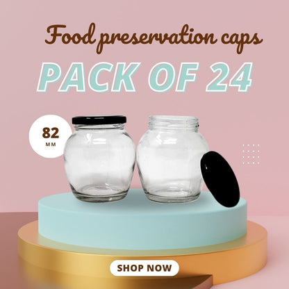 Glass Jars Air-Tight Black Metal Caps – Stylish Storage for Pantry, Spices, and More (82mm), Metal Lid for Glass jar/Bottles. - Flymaster Shop