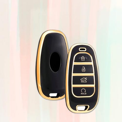 Hyundai Tucson 2022 4 Button Smart Key | Car Key Cover | Provides Protection and Style (Gold Black) - Flymaster Shop