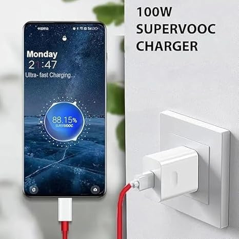 Original OnePlus 100W SUPERVOOC Charger with USB to C Dash Cable – Compatible with OnePlus 12/12R/11/11R/10/10R/9/9R/Nord 4/CE4/CE3/CE4 Lite 5G
