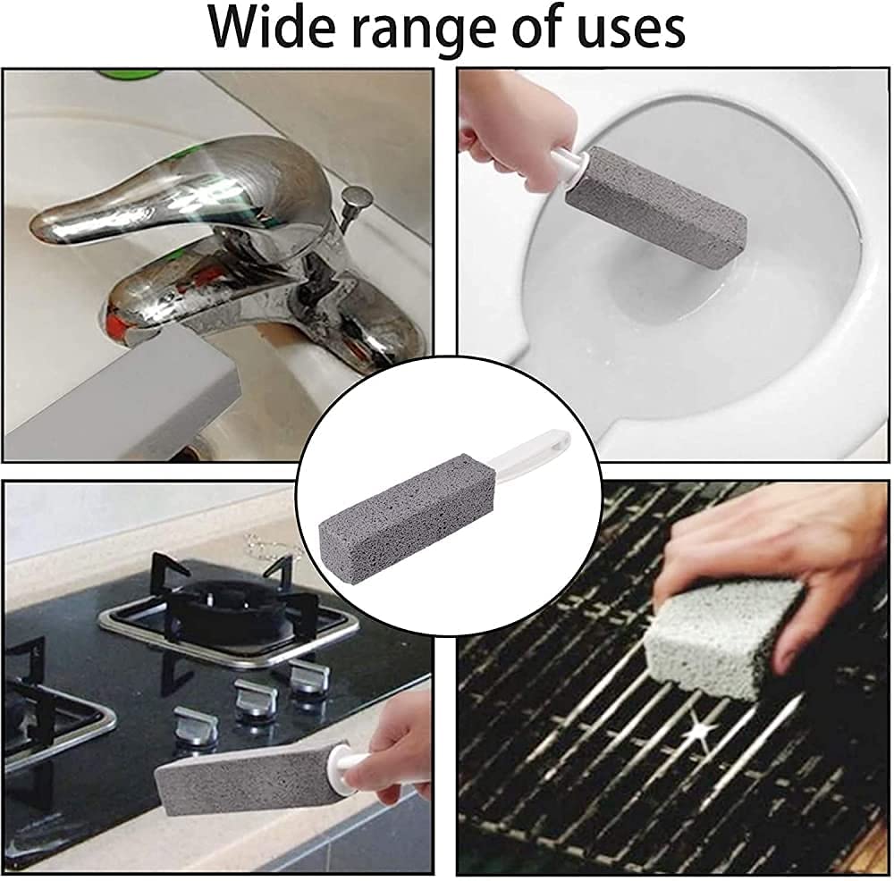 Metal 2 Pcs Toilet Cleaner Brush with Handle, Cleaning Pumice Stone, Pumice Stone for Cleaning, Paint& Pool Tile Cleaner Brush for Kitchen/Bath/Pool/Household Cleaning, Grey - Flymaster Shop