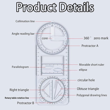 Multifunctional Geometric Ruler (Pack of 1).