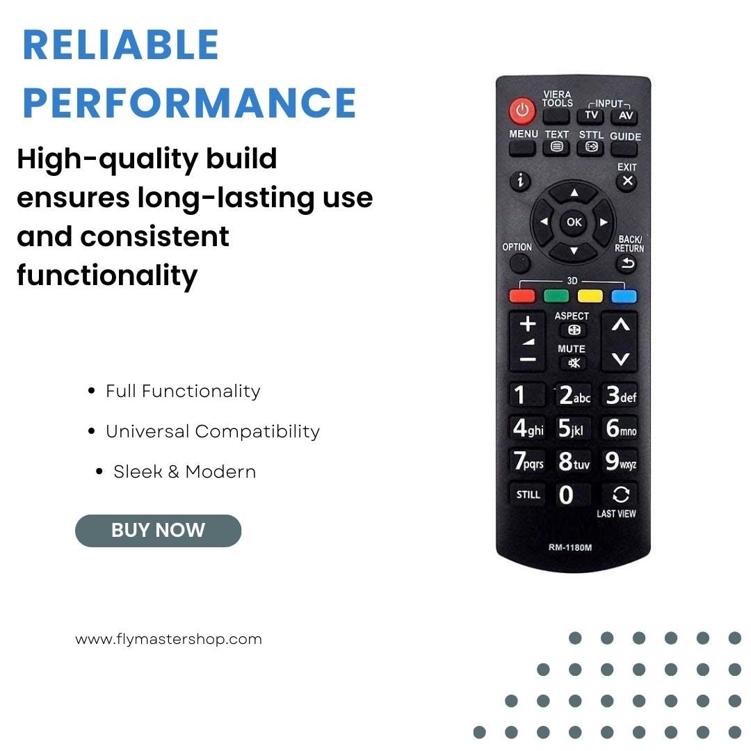 Panasonic TV Remote Control - Compatible with LCD, LED, Plasma TVs | Model 1180 - Black - Flymaster Shop
