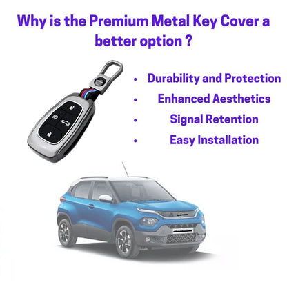 Premium Metal Key Cover for Tata Harrier, Safari, Nexon, Altroz, Tigor, EV, Punch, Tiago EV, Curvv – 4-Button Smart Key Compatible | Stylish & Durable Protection - Flymaster Shop