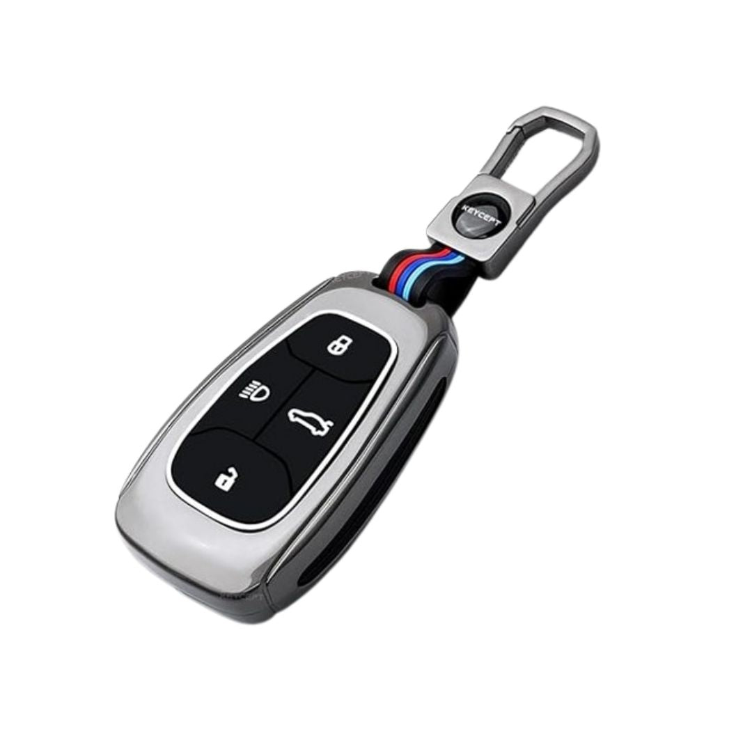Premium Metal Key Cover for Tata Harrier, Safari, Nexon, Altroz, Tigor, EV, Punch, Tiago EV, Curvv – 4-Button Smart Key Compatible | Stylish & Durable Protection - Flymaster Shop