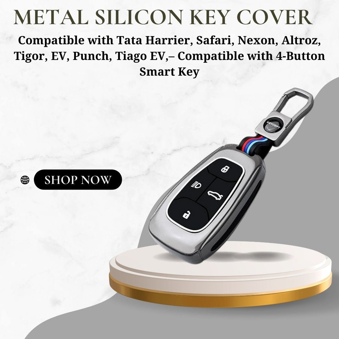 Protect your Tata car smart key in style with this Premium Metal Key Cover. Durable, stylish, and precisely designed for Harrier, Safari, Nexon, Altroz, EV, Punch, and Tiago EV 4-button smart keys. - Flymaster Shop