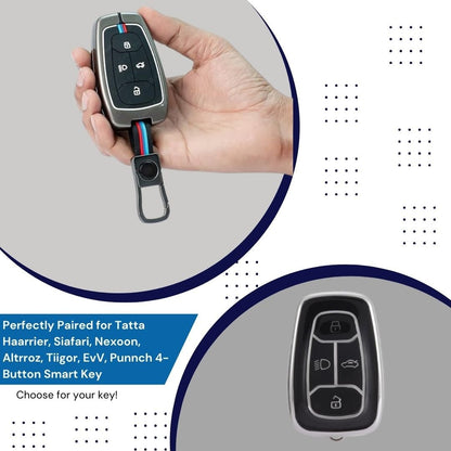 Protect your Tata car smart key in style with this Premium Metal Key Cover. Durable, stylish, and precisely designed for Harrier, Safari, Nexon, Altroz, EV, Punch, and Tiago EV 4-button smart keys. - Flymaster Shop