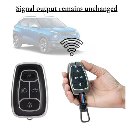 Protect your Tata car smart key in style with this Premium Metal Key Cover. Durable, stylish, and precisely designed for Harrier, Safari, Nexon, Altroz, EV, Punch, and Tiago EV 4-button smart keys. - Flymaster Shop