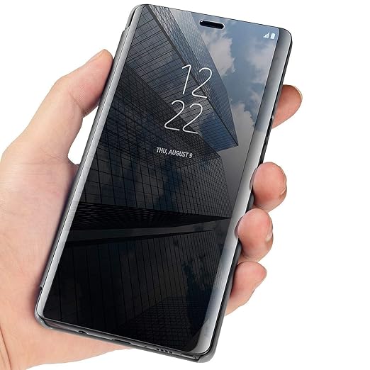 Realme 6 Pro Clear View Electroplate Mirror Protective Leather Flip Cover with Glass - Premium, Stylish, and Durable Case for Ultimate Protection and Functionality. - Flymaster Shop