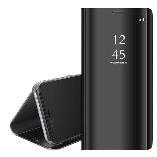 Realme 6 Pro Clear View Electroplate Mirror Protective Leather Flip Cover with Glass - Premium, Stylish, and Durable Case for Ultimate Protection and Functionality. - Flymaster Shop