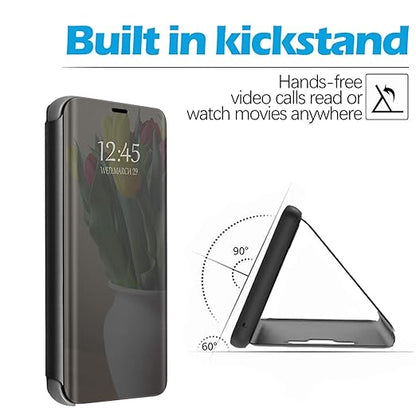 Samsung Galaxy A72 Clear View Electroplate Mirror Protective Leather Flip Cover with Glass - Premium, Stylish, and Durable Case for Ultimate Protection and Functionality - Flymaster Shop