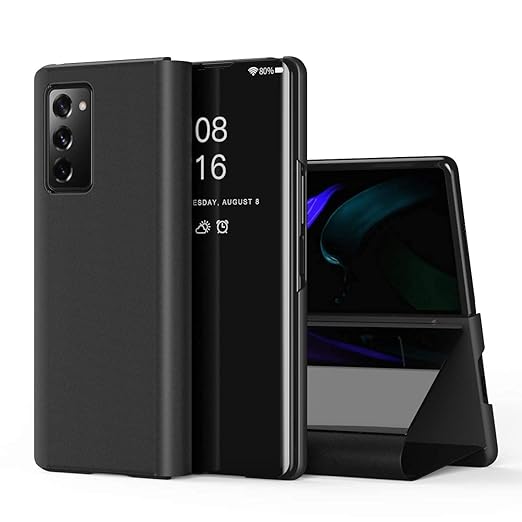 Samsung Galaxy A72 Clear View Electroplate Mirror Protective Leather Flip Cover with Glass - Premium, Stylish, and Durable Case for Ultimate Protection and Functionality - Flymaster Shop