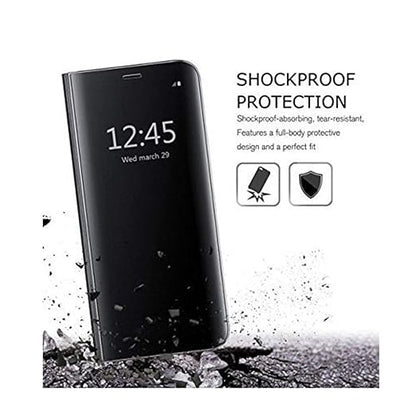 Samsung J3 Clear View Electroplate Mirror Protective Leather Flip Cover with Glass - Premium, Stylish, and Durable Case for Ultimate Protection and Functionality. - Flymaster Shop