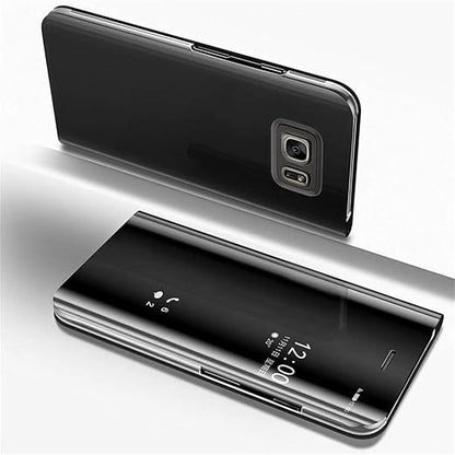 Samsung S6 Edge Clear View Electroplate Mirror Protective Leather Flip Cover with Glass - Premium, Stylish, and Durable Case for Ultimate Protection and Functionality. - Flymaster Shop