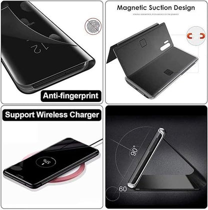 Samsung S6 Edge Clear View Electroplate Mirror Protective Leather Flip Cover with Glass - Premium, Stylish, and Durable Case for Ultimate Protection and Functionality. - Flymaster Shop