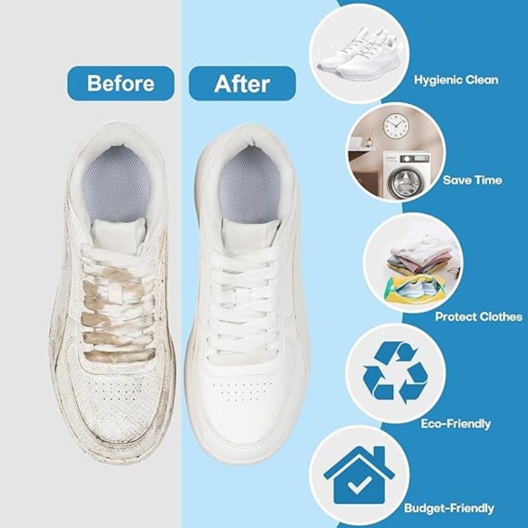 Shoe Washing Machine Bag with 1 Pair Adjustable Shoe Trees 360° Deep Shoe Cleaning Bag for Washer Shoe Washing Bags with Zipper Microfiber Sneaker Pouch Laundry Shoe Bags for All