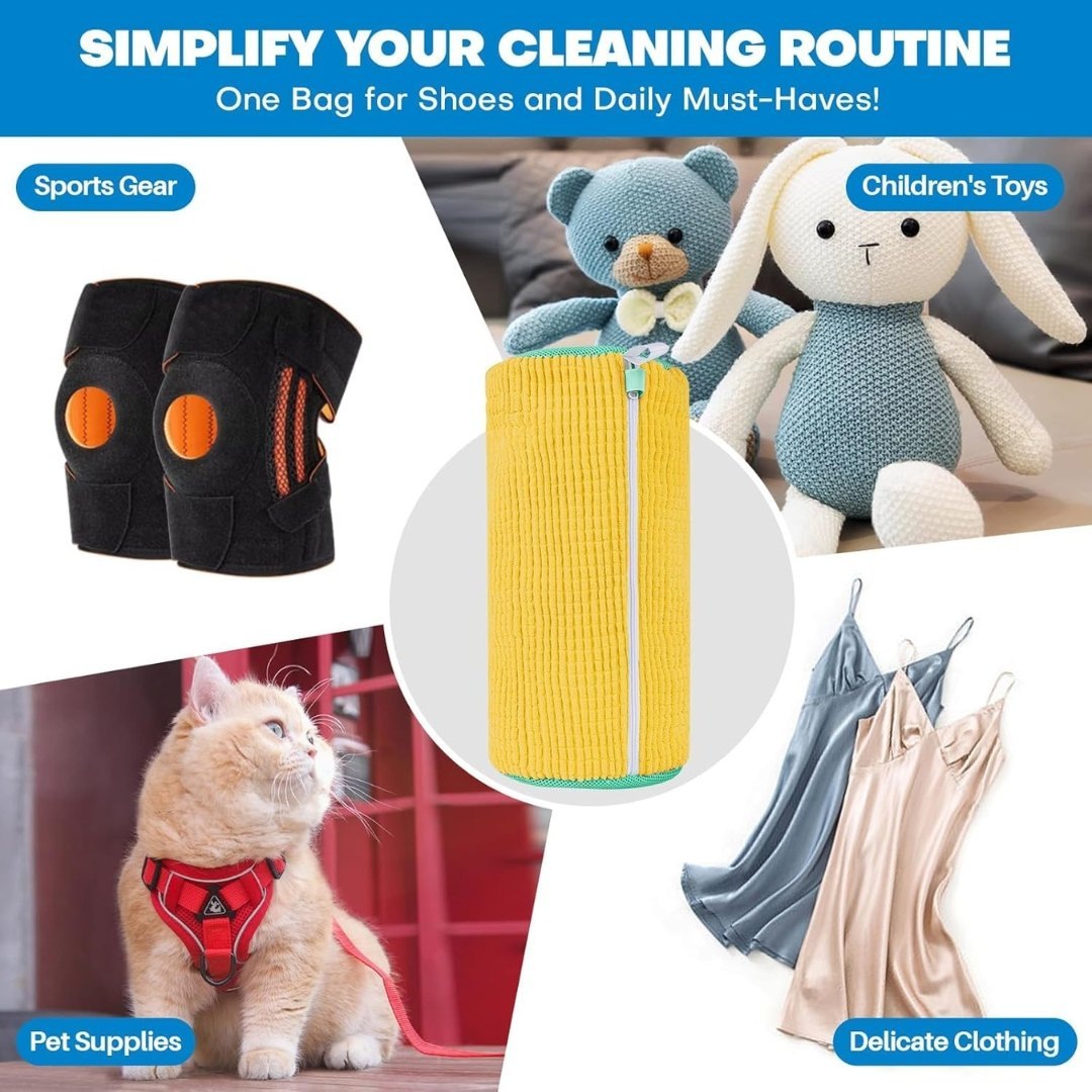 Shoe Washing Machine Bag with 1 Pair Adjustable Shoe Trees 360° Deep Shoe Cleaning Bag for Washer Shoe Washing Bags with Zipper Microfiber Sneaker Pouch Laundry Shoe Bags for All