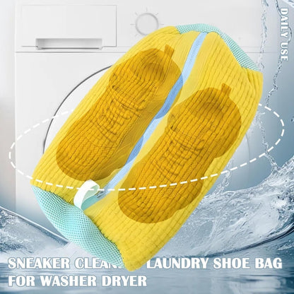 Shoe Washing Machine Bag with 1 Pair Adjustable Shoe Trees 360° Deep Shoe Cleaning Bag for Washer Shoe Washing Bags with Zipper Microfiber Sneaker Pouch Laundry Shoe Bags for All
