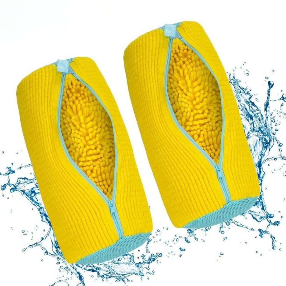 Shoe Washing Machine Bag with 1 Pair Adjustable Shoe Trees 360° Deep Shoe Cleaning Bag for Washer Shoe Washing Bags with Zipper Microfiber Sneaker Pouch Laundry Shoe Bags for All