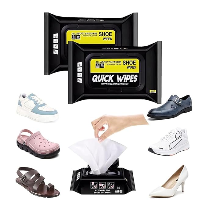 Shoe Wipes Pack of 2 (80 + 80 Wipes) – Instant Sneaker Cleaner, Quick Dirt & Stain Removal, Shoe Wipes for Sneakers, Easy-to-Use Cleaning Kit for Shoes and Sneakers (160 Wipes Total). - Flymaster Shop