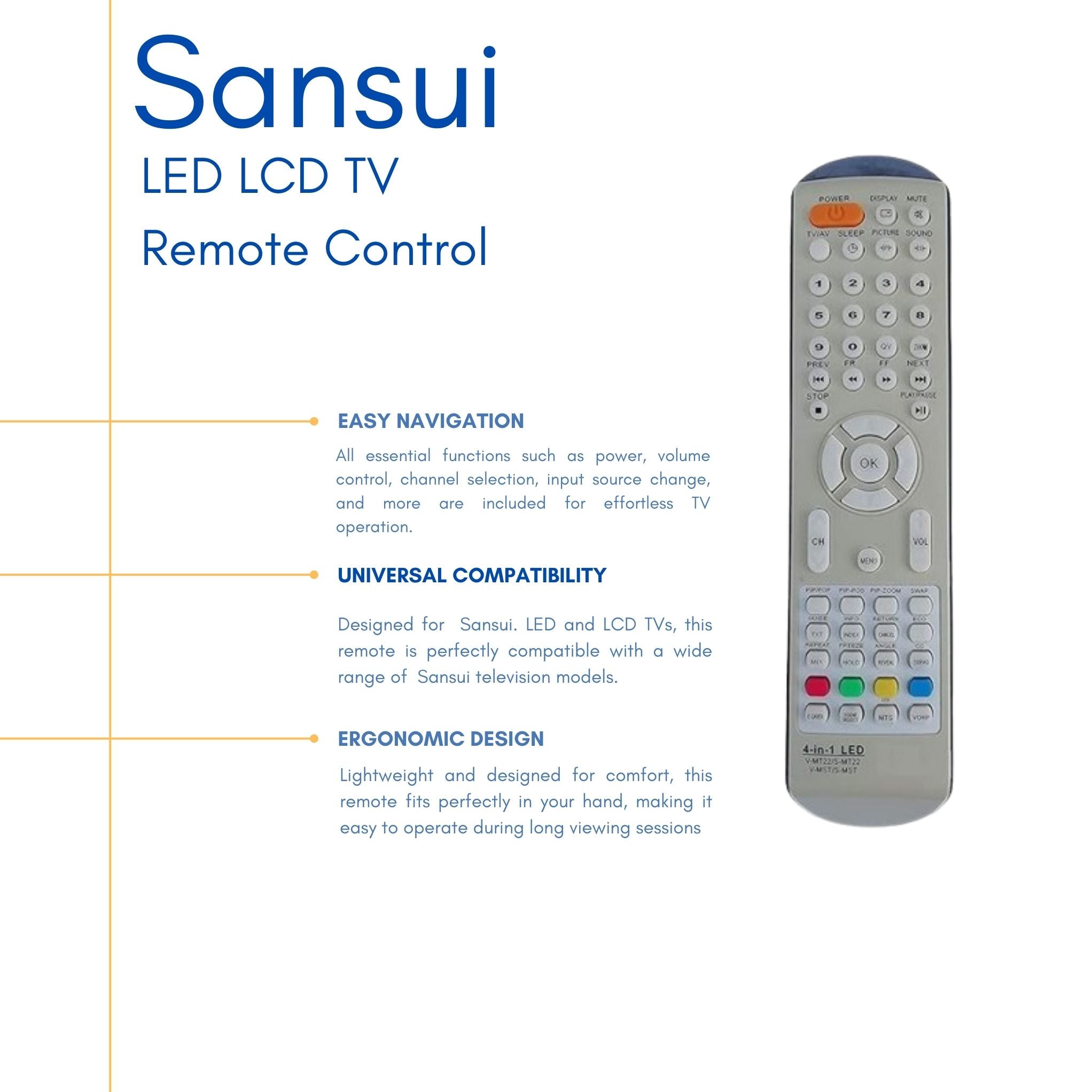 SMT22 Sansui LCD/LED TV Remote Control | Easy-to-Use Buttons for Simple LCD/LED Control. - Flymaster Shop