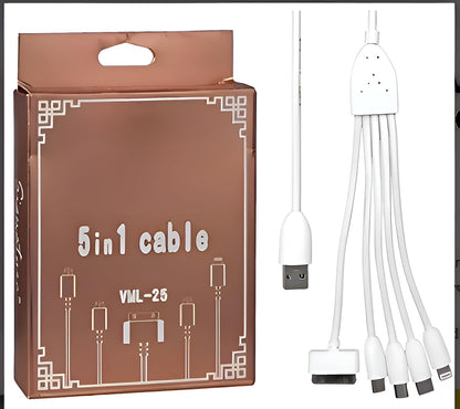 Universal Compact 5-in-1 | Charging Cable | Android/Windows Devices, iPhones/iPads and features Micro-USB, Mini-USB, and iOS 30-Pin - Flymaster Shop