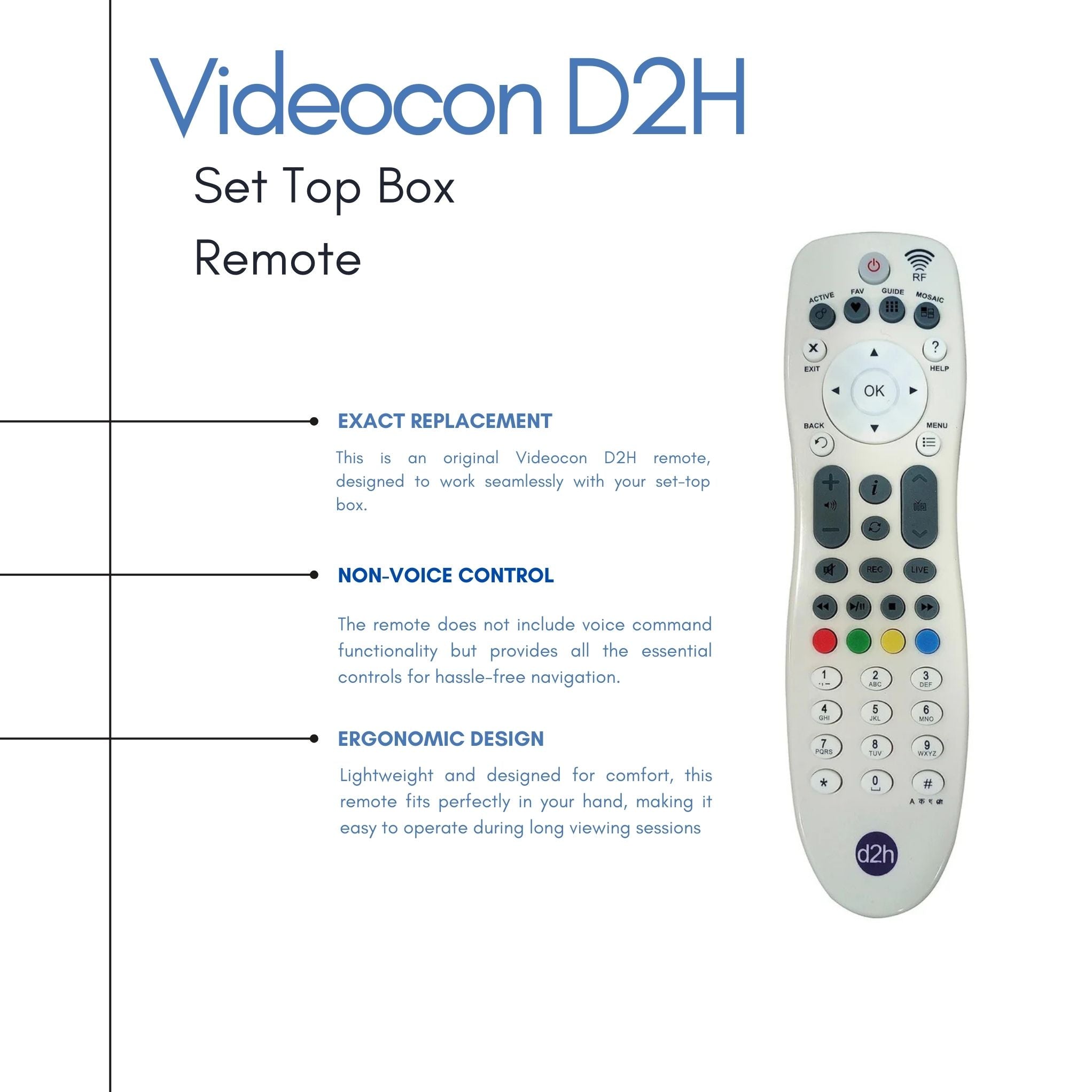 Videocon D2H Remote Original for Set Top Box | Remote Videocon D2H Compatible for HD Box TV & D2H (Non Voice | Not RF) (Exactly Same Remote Will Work Only) - Flymaster Shop